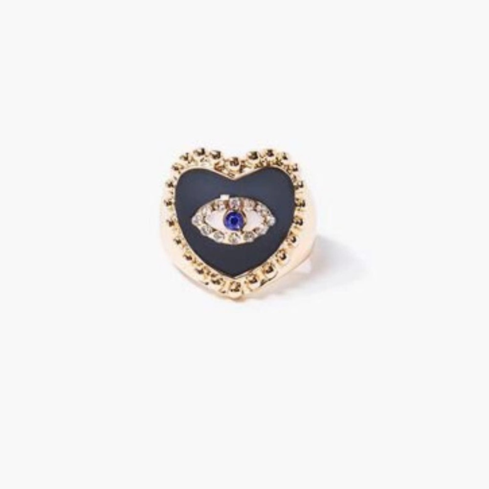 Heart Evil Eye Charm Cocktail Ring - SIZE 6